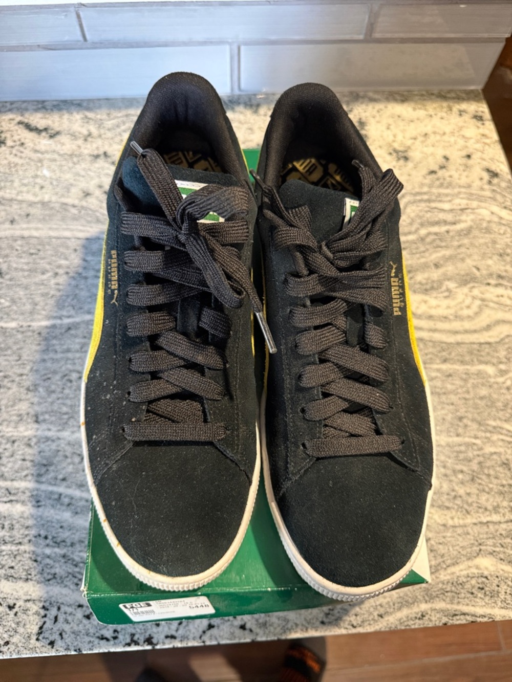Puma Men’s Black Suede Sneakers with Yellow Stripe